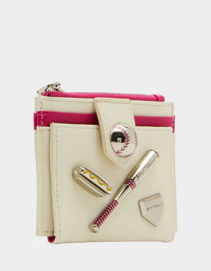 HIT ME UP BIFOLD WHITE | Women's Baseball-Themed Bifold Wallet | Betsey Johnson