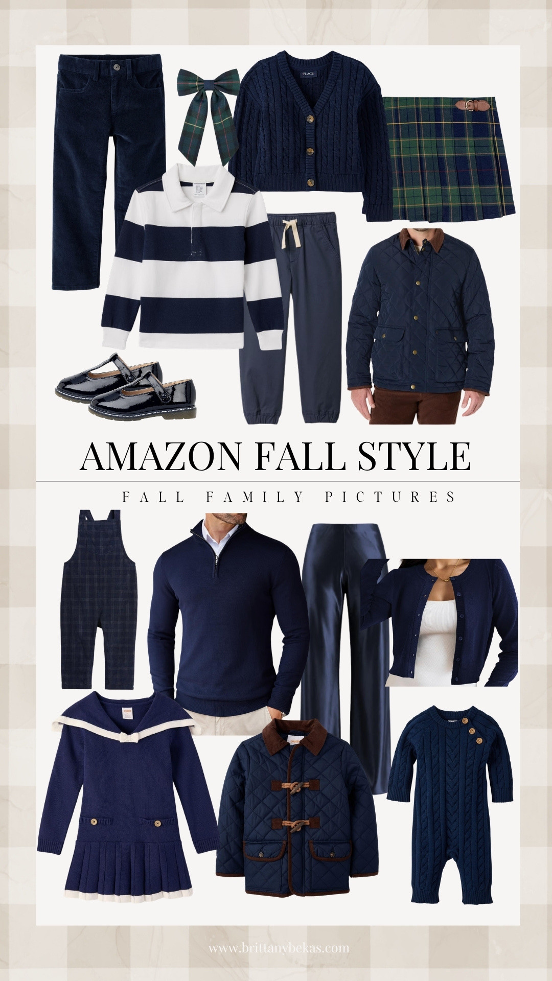 Navy family photo outfits from Amazon 💙 A classic fall color palette with navy knits, plaid, quilted jackets, cream layers and warm brown accents. Navy is such an easy way to add color to fall family pictures while still keeping the overall look polished and timeless.

navy family photo outfits / Amazon fashion / Amazon style / fall family photo outfits / navy fall outfits / preppy fall style / family picture outfits

#LTKKids #LTKMens