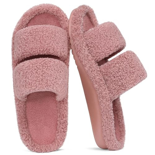Litfun Women's Fuzzy House Slippers with Moderate Arch Support Open Toe Cozy Bedroom Shoes Indoor, Pink, EU40/US8.5-9 | Amazon (US)