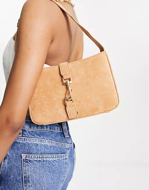 Public Desire The Beau shoulder bag with buckle in tan suede | ASOS (Global)