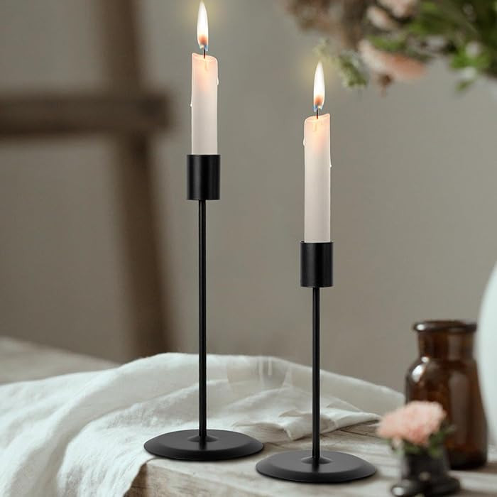 Matte Black Candle Holders, Set of 2 Decorative Candlestick Holders for Taper Candles, Metal Cand... | Amazon (US)