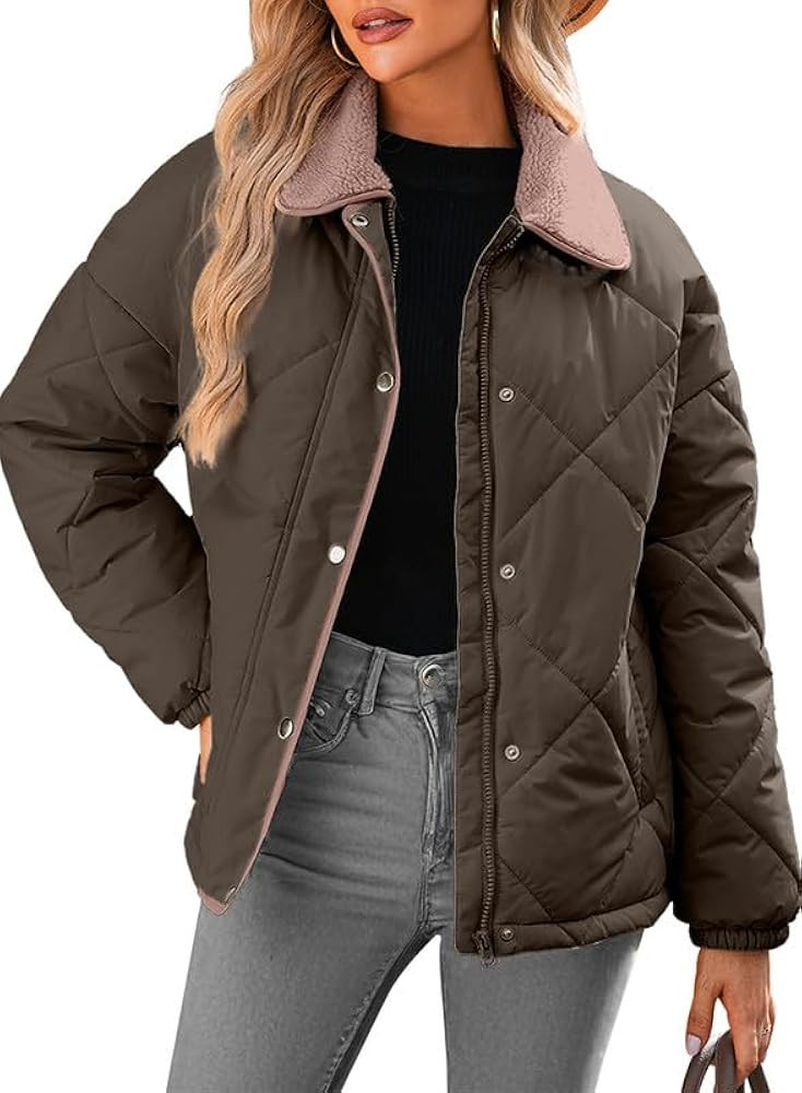 Dokotoo Women's Winter Casual Quilted Jackets Long Sleeve Button Down Puffer Jacket Padded Outerw... | Amazon (US)