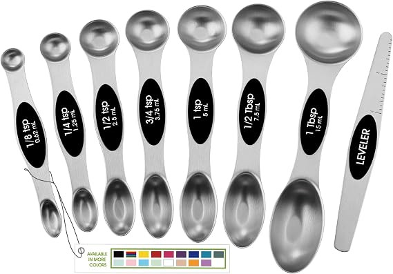 Spring Chef Stainless Steel Magnetic Measuring Spoons Set of 8, Black | Dual Sided Metal Teaspoon... | Amazon (US)