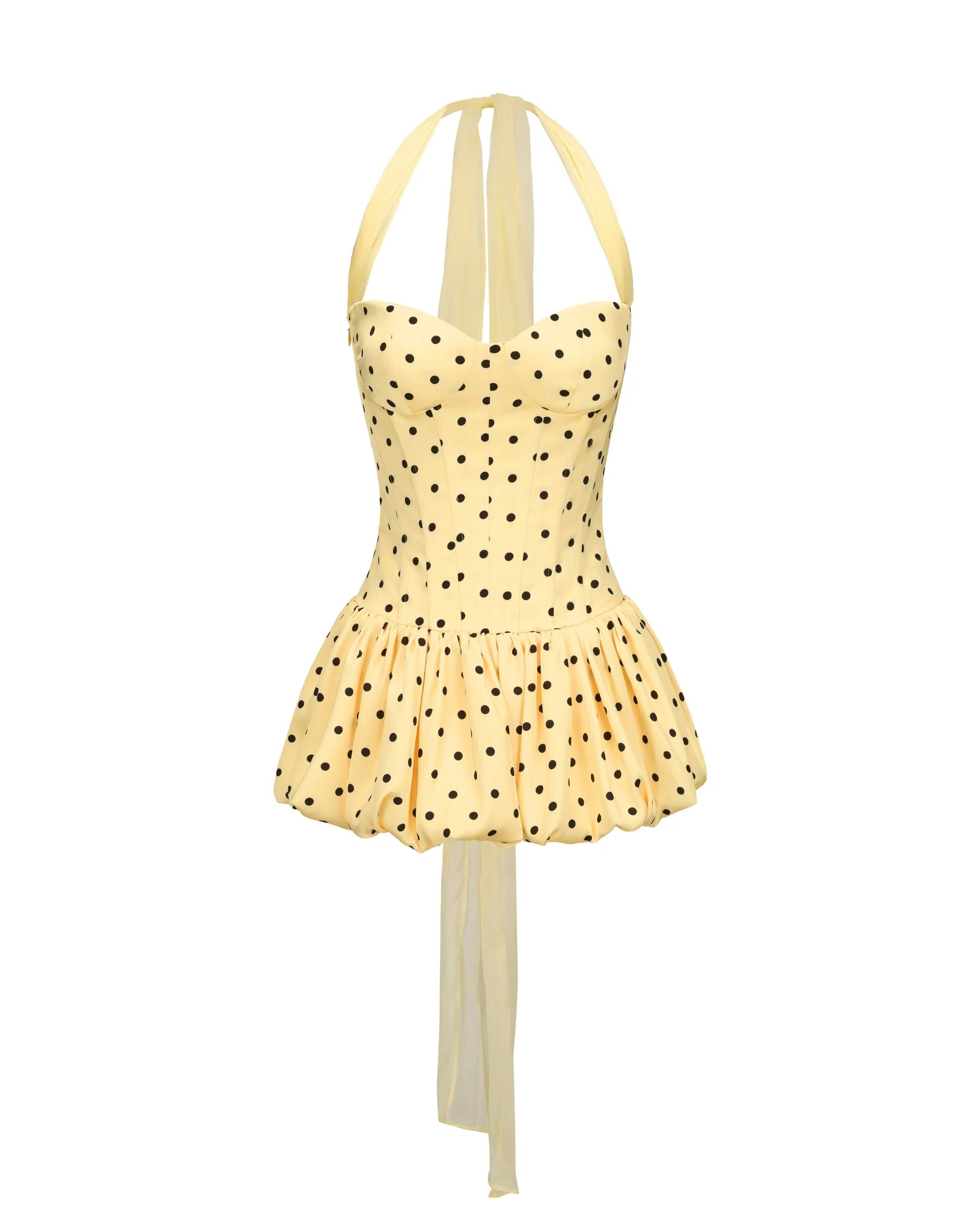 Wendy Dress (Yellow) | Yellow Polka Dot Strapless Bubble Mini | Nana Jacqueline