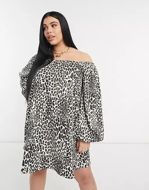 ASOS DESIGN Curve mini swing sweatshirt dress in leopard print | ASOS (Global)
