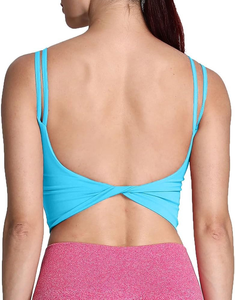 Aoxjox Women's Workout Sports Bras Fitness Padded Backless Yoga Crop Tank Top Twist Back Cami | Amazon (US)