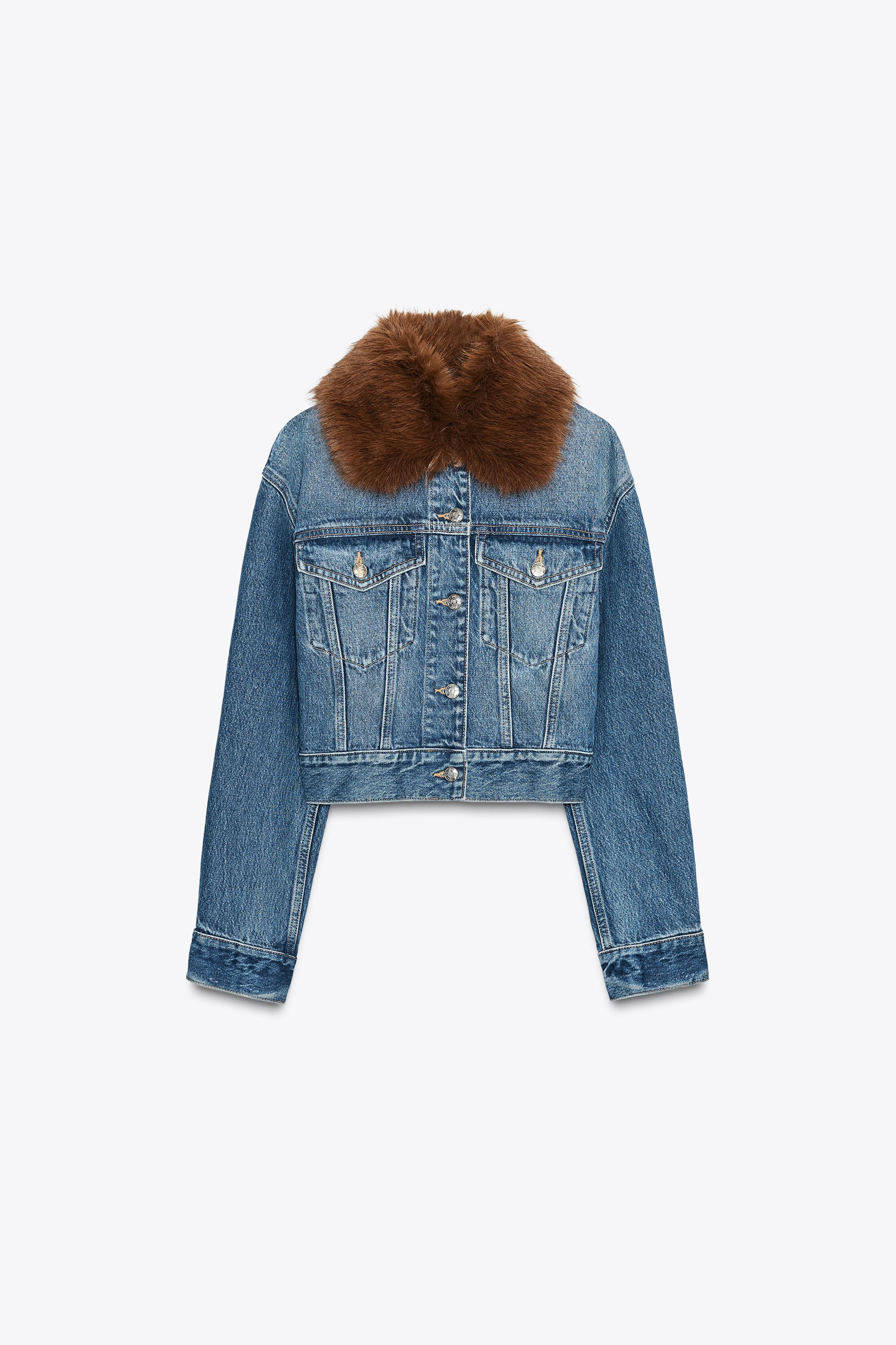 Z1975 FAUX FUR LAPEL CROPPED DENIM JACKET | Zara US