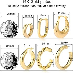 6 Pairs Gold Chunky Hoop Earrings Set for Women Hypoallergenic Thick Open Twisted Huggie Hoop Jew... | Amazon (US)
