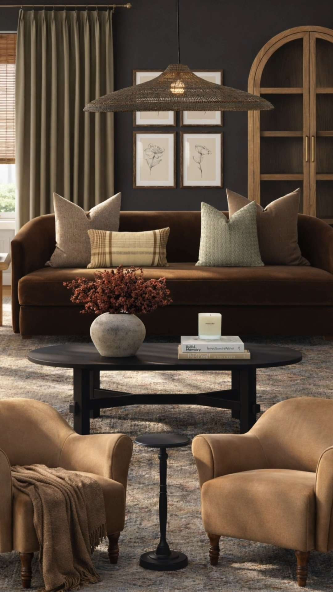 If you’ve been wanting to try a moodier living room without making it feel heavy, this is it. The deep wall color grounds everything while the warm woods, soft textiles, and layered neutrals keep it feeling balanced and inviting. This is one of those looks that quietly feels high end without trying too hard. 

 #LTKHome