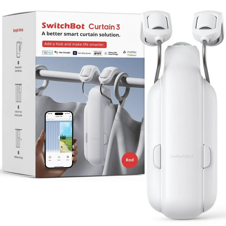 SwitchBot Curtain Rod 3, Smart Curtain Opener, Retrofit & Motorize Existing Curtains, Upgraded Hi... | Walmart (US)