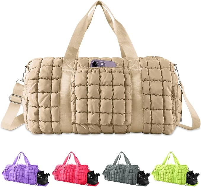 Quilted Travel Duffle Bag Gym Bag for Women,Large Puffer Duffle Weekender Bag with Compartment,Wo... | Amazon (US)