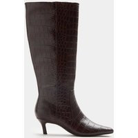 M&S Croc Kitten Heel Knee High Boots Burgundy | Marks & Spencer (UK)