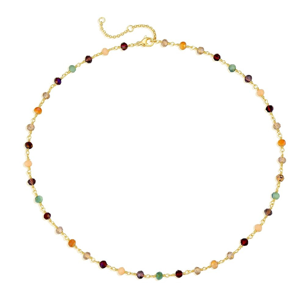 MTMY Beaded Necklaces for Women 14K Gold Plated Dainty Colorful Green/Rose Beaded Pearl Choker Ne... | Amazon (US)
