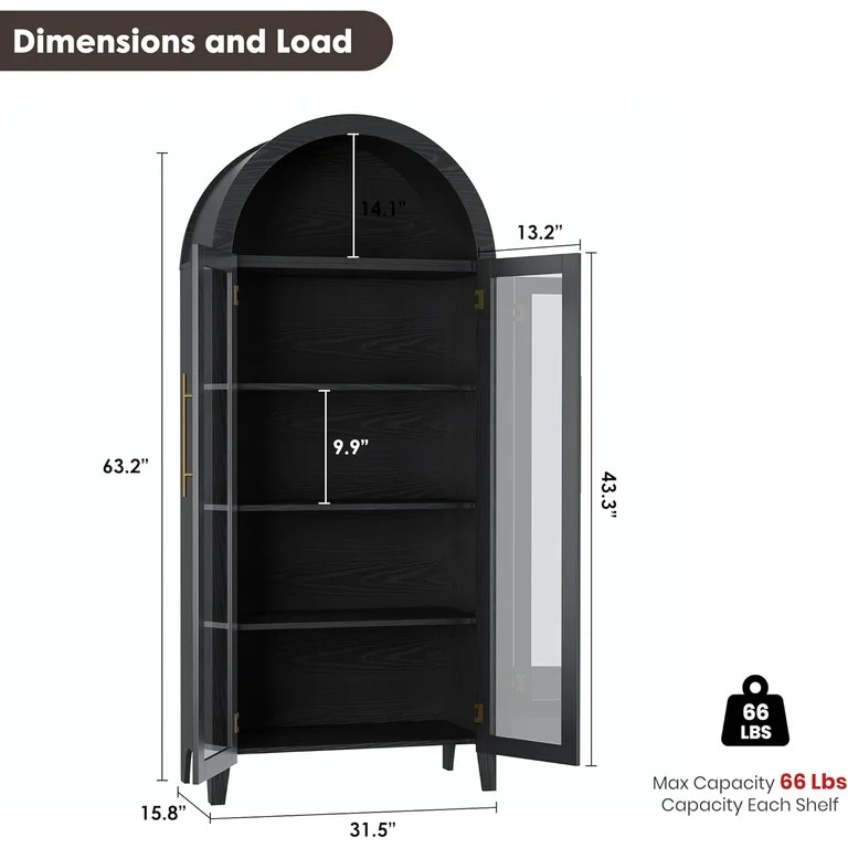 Memoryfield Farmhouse 5 Tier Bookcase Display Shelf, with Adjustable Shelf and 2 Large Glass Door... | Walmart (US)