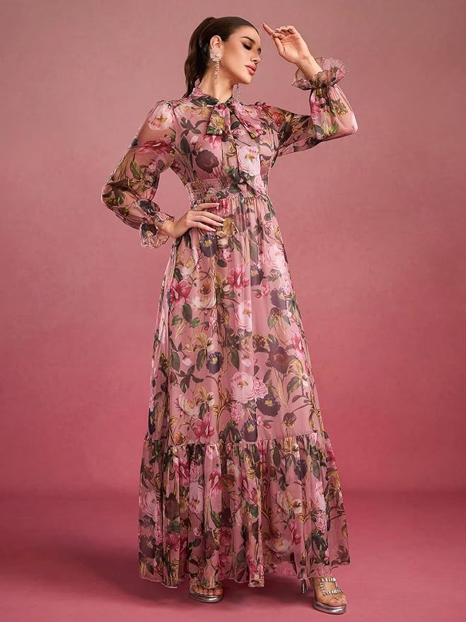 TOLEEN Summer Casual Dresses for Women 2026 Spring Fashion Boho V Neck Long Sleeve Ruffle Floral ... | Amazon (US)