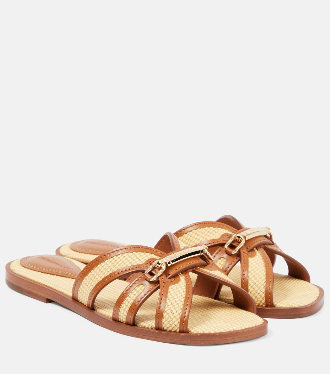Prisma leather-trimmed raffia slides | Mytheresa (US/CA)