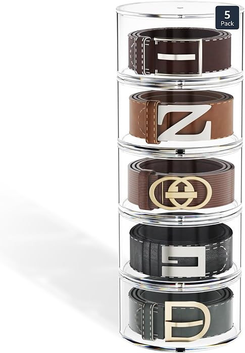 FEMELI Belt Organizer, Acrylic Belt Storage Holder for Closet & Drawer, 5-Layer Stackable Display... | Amazon (US)