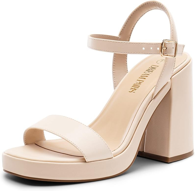 DREAM PAIRS Heels for Women Block Chunky Platform High Heels Open Toe Fashion Wedding Party Eveni... | Amazon (US)