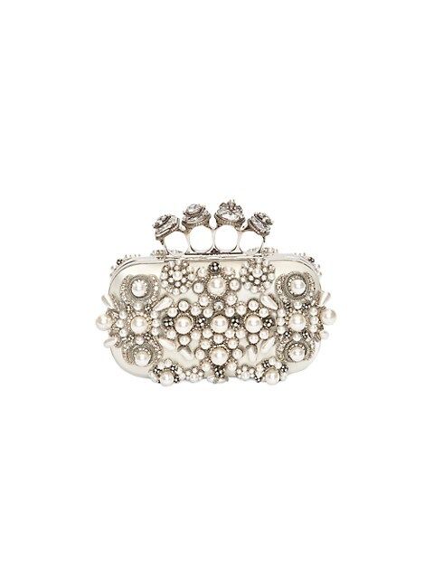 Spider Four-Ring Faux Pearl-Embellished Leather Box Clutch | Saks Fifth Avenue