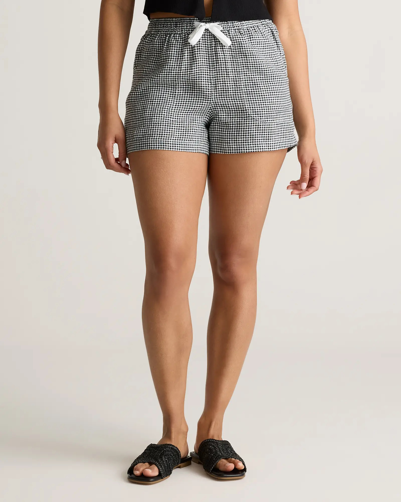 100% European Linen Shorts in Classic Mini Gingham | Quince