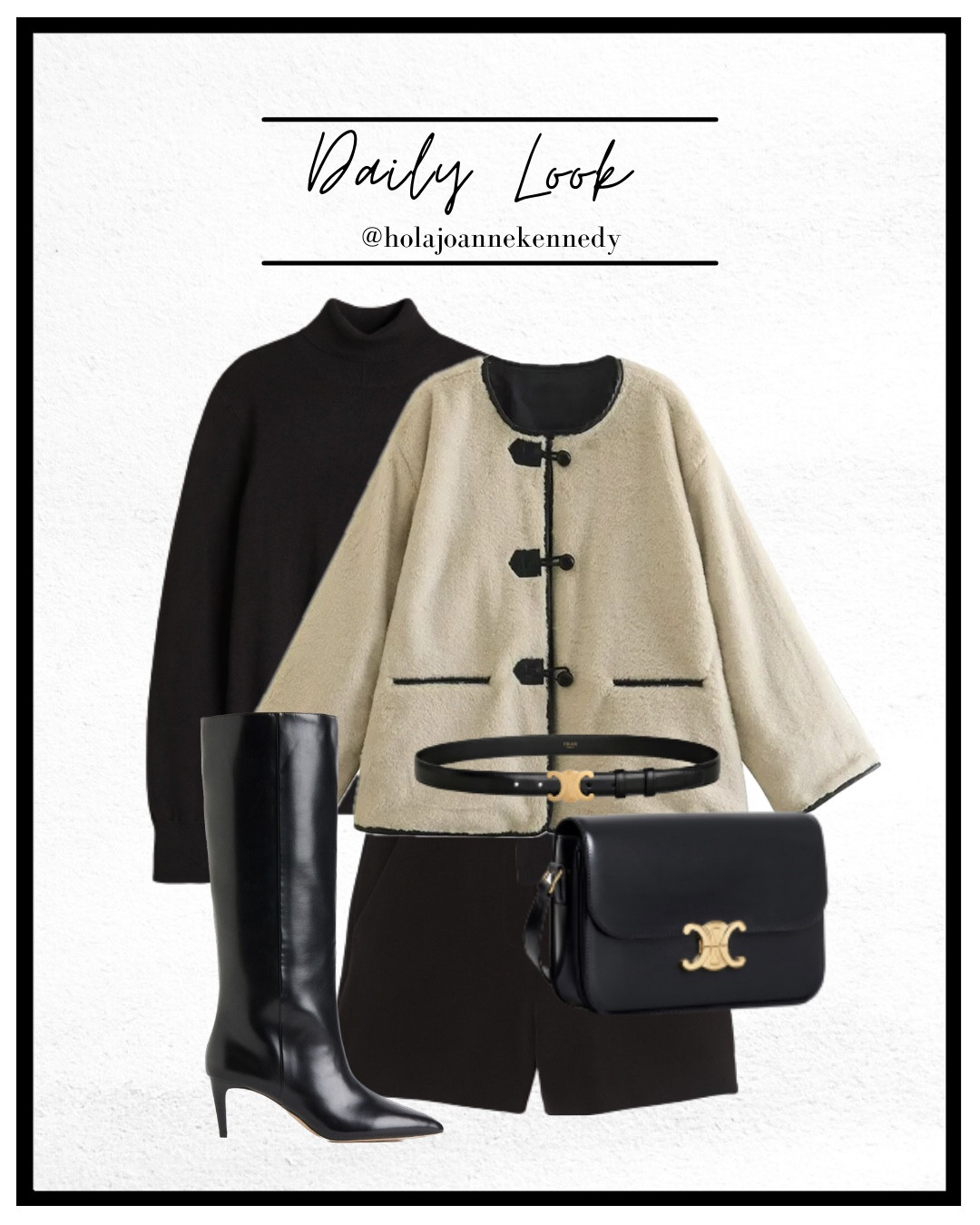 Christmas outfit, winter outfit, fur jacket, fur coat, fur overcoat, rose tights, rose print tights, black knee high boots, kitten heel boots, pointed toe boots, black tailored shorts, celine bag, celine belt, black polo jumper, black turtleneck jumper, classic winter outfits, easy outfit inspo, winter workwear 

#LTKwinter #LTKuk #LTKeurope