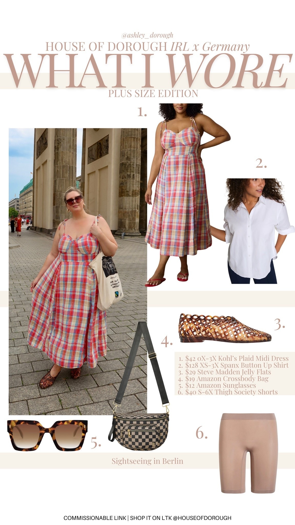 What I wore in Europe!! Wearing a 1X in the plaid dress. Plus size, outfit inspo, travel outfit, mom life, apron belly, summer fashion

#LTKSeasonal #LTKTravel #LTKPlusSize