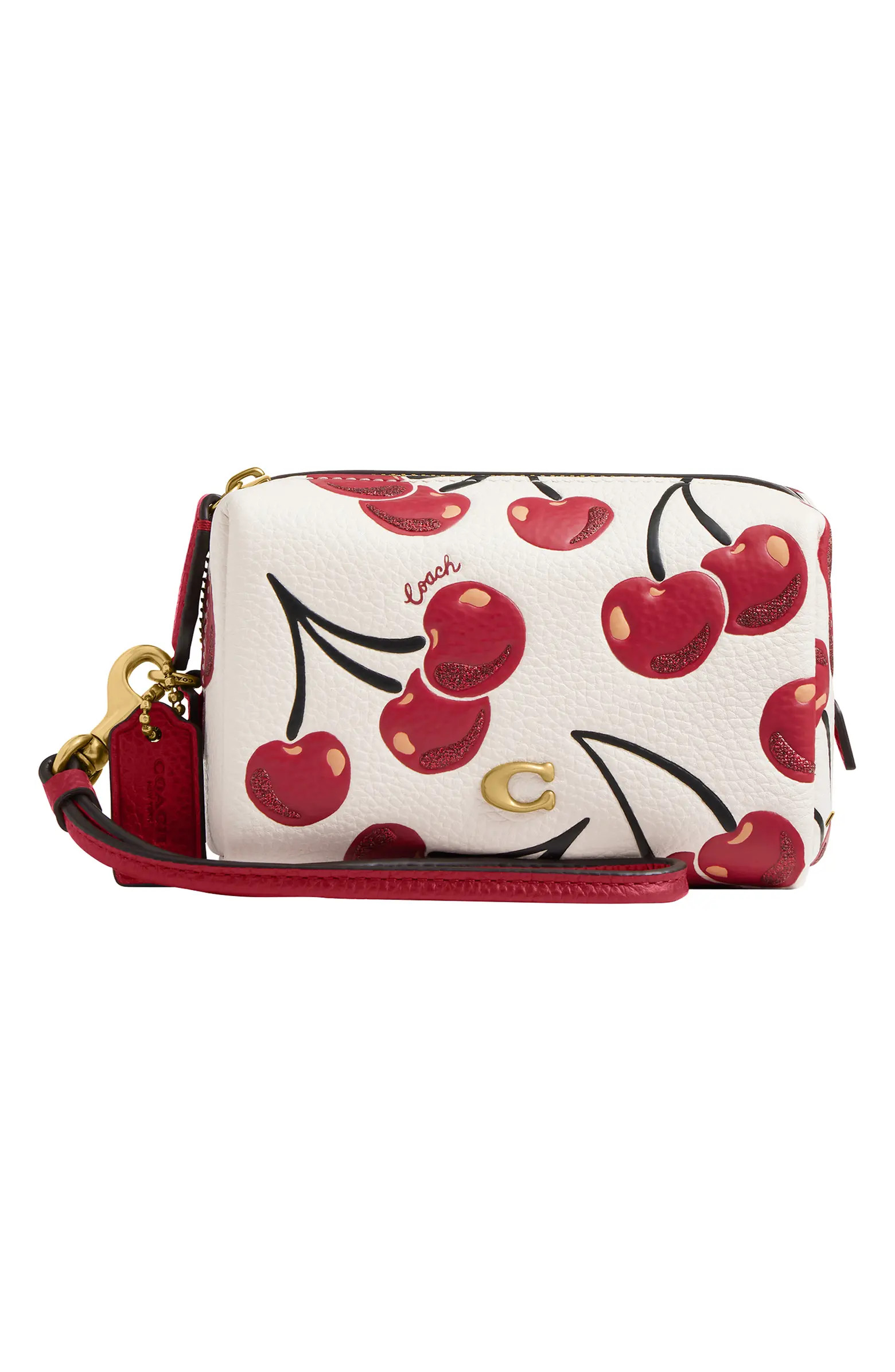Cherry Print Leather Boxed Cosmetic Pouch | Nordstrom