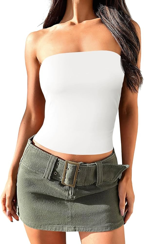 Imily Bela Womens Summer Tube Tops Strapless No Pad Clubwear Y2K Going Out Stretchy Basic Casual ... | Amazon (US)