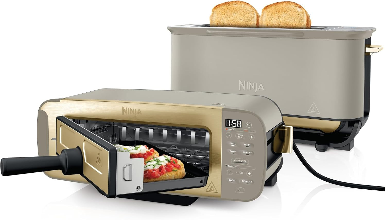 Ninja Foodi 3-in-1 Toaster, Grill and Panini Press with Flip Design, 7 Cooking Functions, 7 Toast Shades, Includes Panini Press, Bake Tray and Crumb Tray, Stone Gold ST202UKSTGD | Amazon (UK)