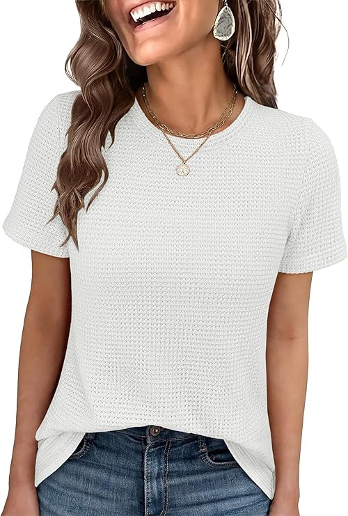 ANRABESS Women's Summer Waffle Knit Tops Crew Neck Short Sleeve Casual Trendy Shirts Basic Tee Bl... | Amazon (US)