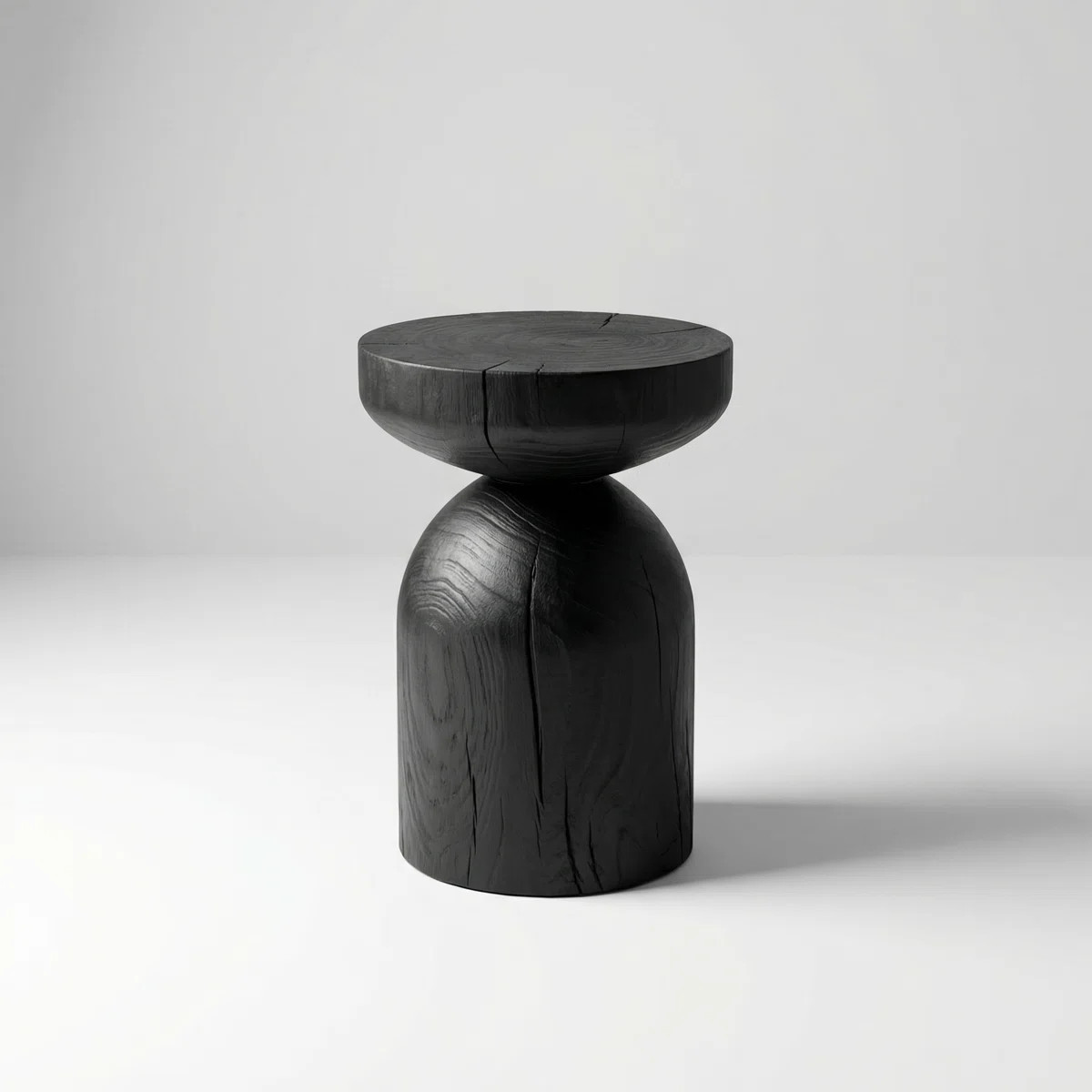 Foundry Select Solid Wood Round Accent Side Table in Black with Vintage Cracked Finish - Compact ... | Wayfair North America