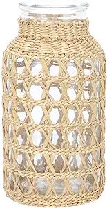 Cabilock Small Clear Flower Vase with Rattan Woven Cover Flower Bud Container for Farmhouse Flora... | Amazon (US)