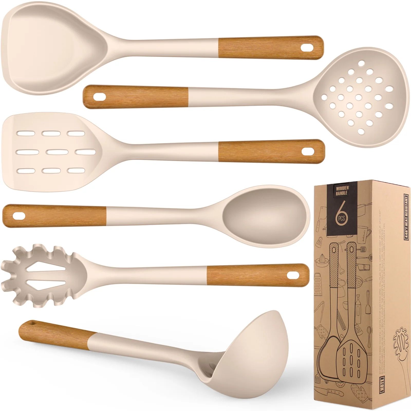 Large Silicone Cooking Utensils - Heat Resistant Kitchen Utensil Set with Wooden Handles, Spatula... | Walmart (US)