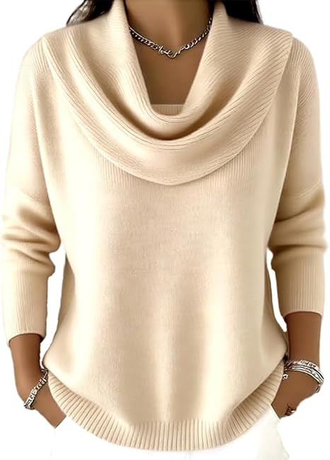Women's Cowl Neck Sweater Lightweight Solid Color Long Sleeve Knit Pullover Jumper Tops | Amazon (US)