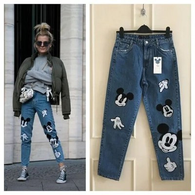 ZARA DISNEY © MICKEY PATCHES EMBROIDERED DENIM MOM JEANS 6855/220 6855/010 | eBay US