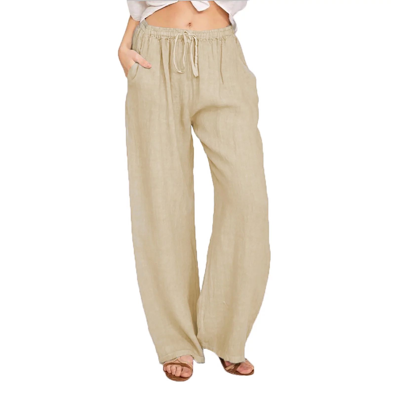 Edvintorg Cotton Linen Loose Drawstring Women's Pants Wide-Leg High Waist Trousers Women Korean S... | Walmart (US)