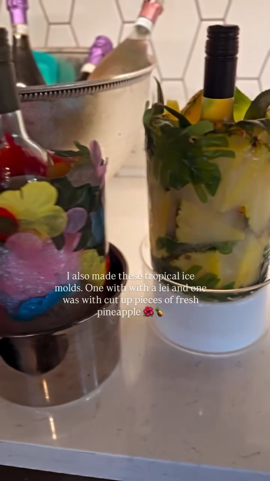 The ice molds I made for my cousins tropical going away party! 🎉🌺🍾

He’s moving to Hawaii! 
So easy to make with these molds for wine or champagne // just needs 24 hours and some fun things to put inside! ￼

#LTKvlog #LTKHome #LTKfoodie