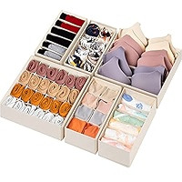 6 Pack Sock Underwear Drawer Organizer Dividers, 58 Cell Foldable Fabric Dresser Closet Organizer... | Amazon (US)