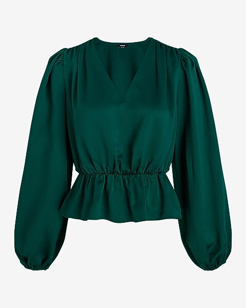 Long Sleeve V-neck Peplum Top | Express
