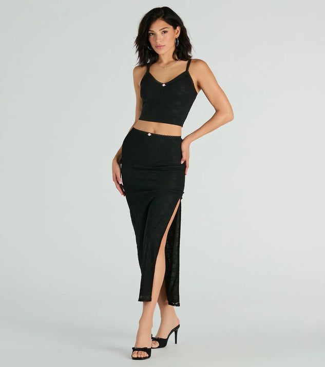 Alluring Dream High-Rise Lace Rosette Maxi Skirt | Windsor Stores