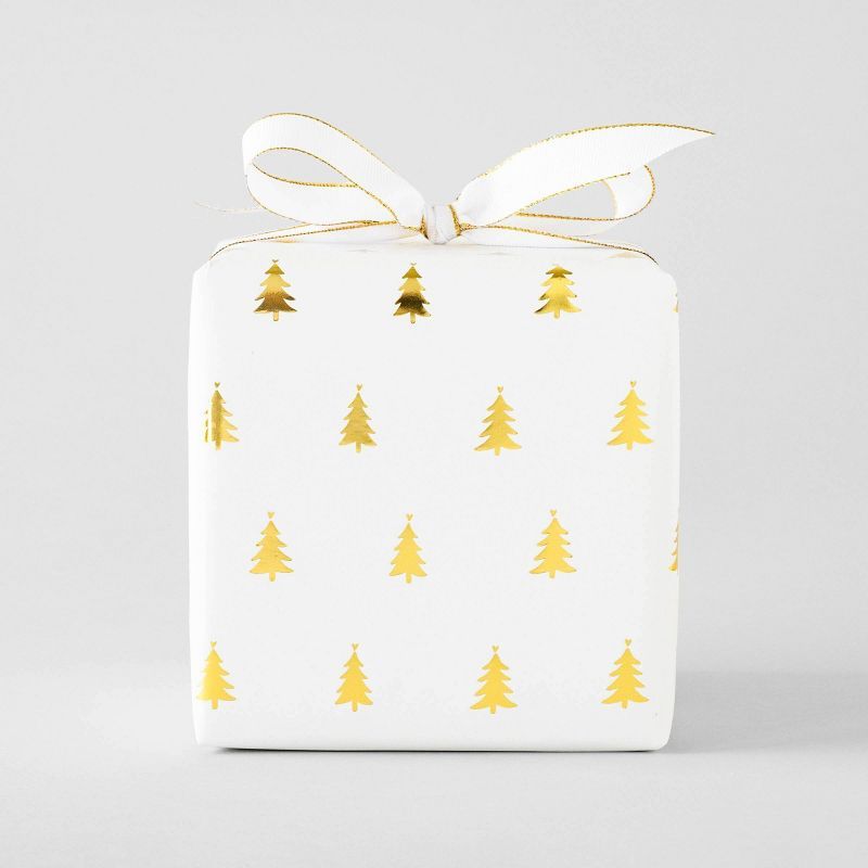 25 sq ft Gold Foil Tree Gift Wrap White - Sugar Paper™ + Target | Target