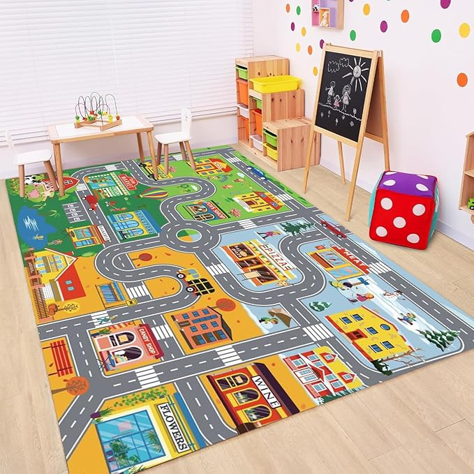 Car Rugs for Kids Toy Cars,Kids Play Rug with Non-Silp Backing, City Road Carpet for Playroom Bed... | Amazon (US)