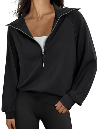 Trendy Queen Womens Oversized Sweatshirts Half Zip Pullover Fall Long Sleeve Quarter Zip Hoodies Teen Girls Y2K Clothes 2025 Black XL | Amazon (US)