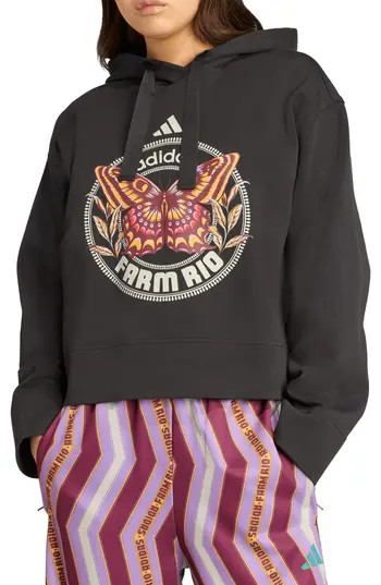 ADIDAS X FARM RIO Butterfly Graphic Hoodie in Black at Nordstrom Rack, Size Medium | Nordstrom Rack