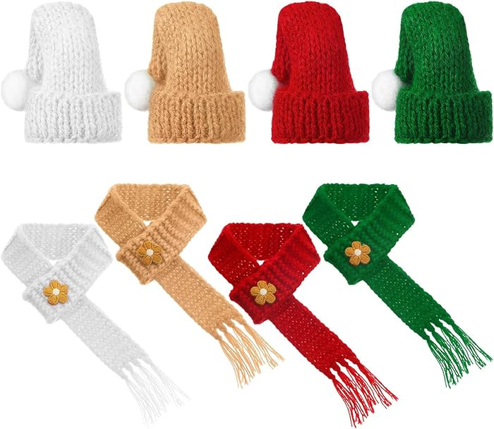 Geyoga 8 Pcs Mini Santa Hats and Scarves Decor Doll Christmas Accessories Small Gnome Hat for Cra... | Amazon (US)
