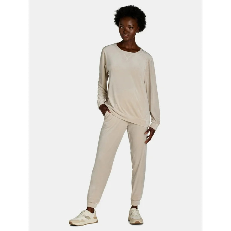 Time and Tru Women's Velour Sweatshirt and Jogger Pants Set, 2-Piece, Sizes XS-XXXL | Walmart (US)