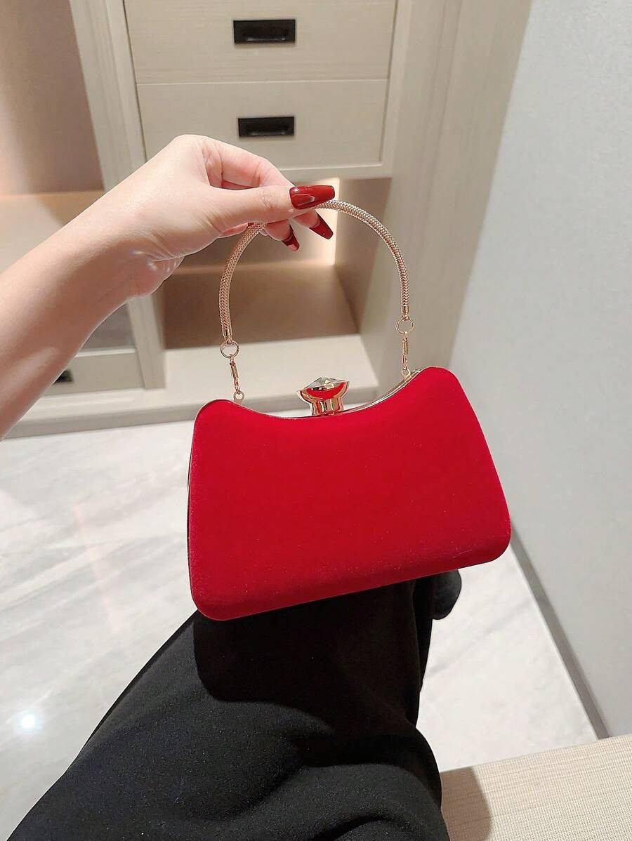 Moonlit EveBag Women's Velvet Evening Clutch Bag Winter Party Purse Box Shaped Handbag Black Form... | SHEIN