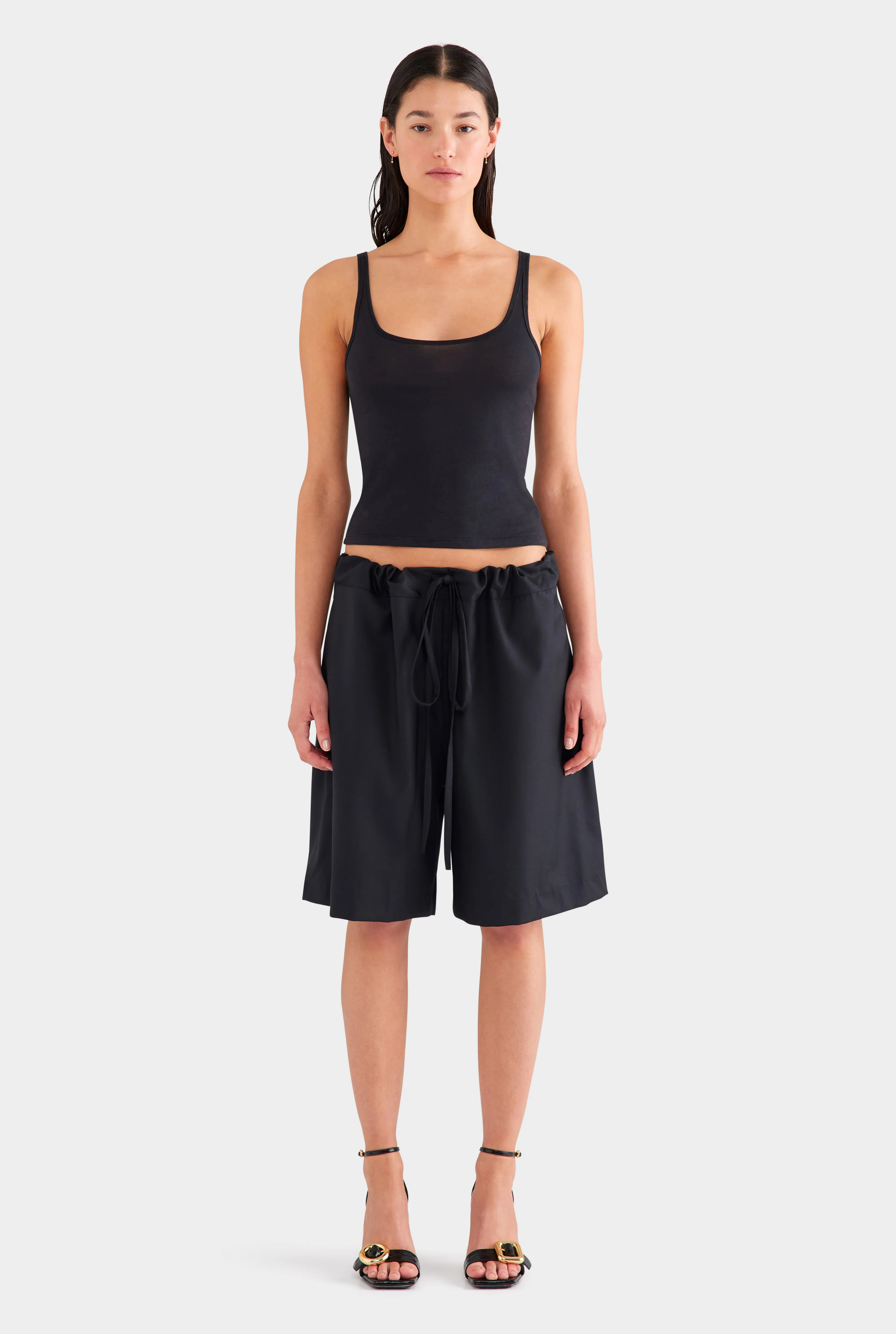 Womens Drawstring Wool Bermuda Short in Black | Venroy | Venroy AU