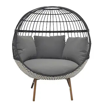 Origin 21 Brennfield Woven Teak Black Steel Frame Stationary Egg Chair(s) with Gray Cushioned Sea... | Lowe's