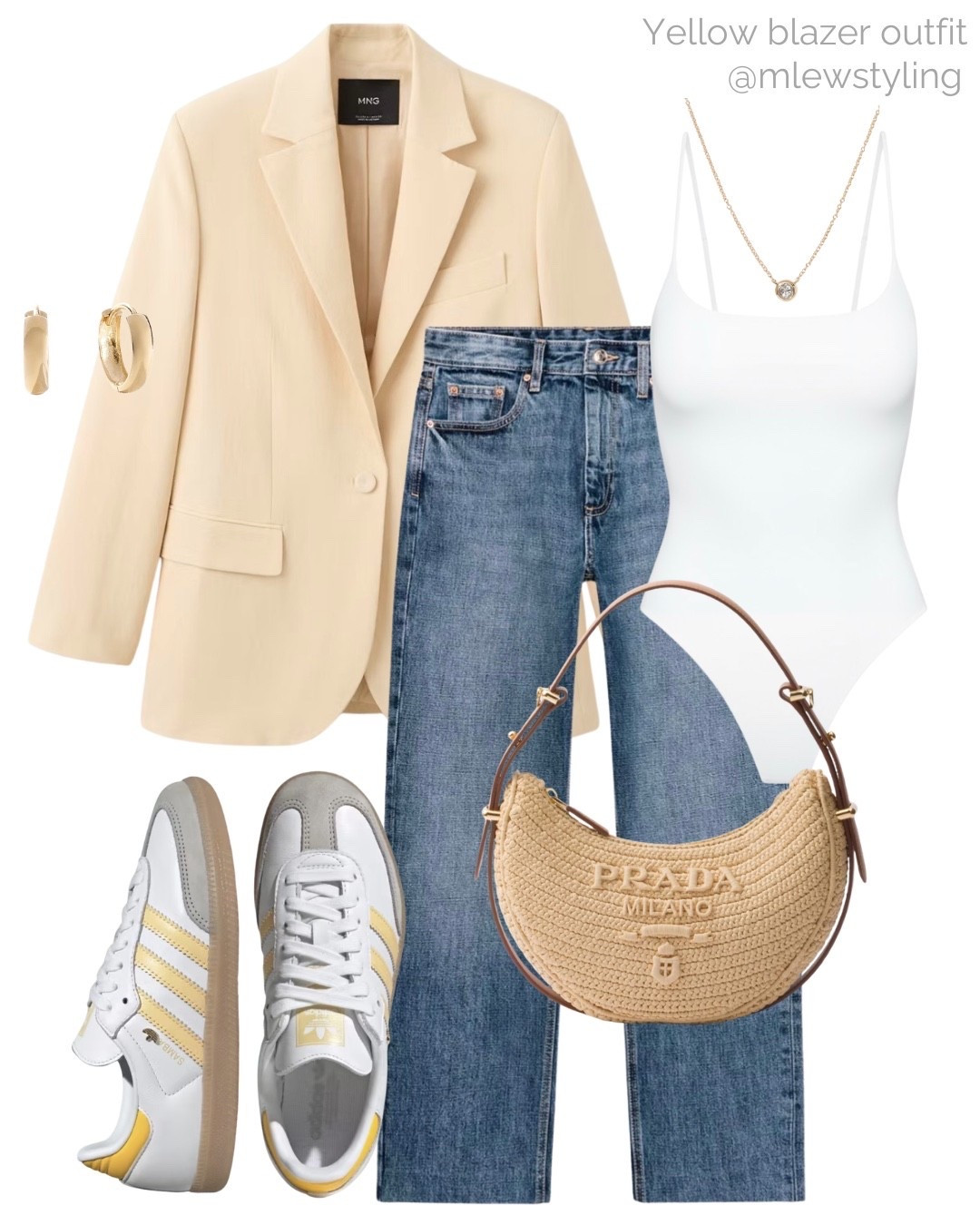 Pale yellow linen blazer 💛

Tags: neutral spring outfit, mango blazer, Zara jeans, Prada raffia bag, aritzia bodysuit, adidas samba sneakers, quince earrings, casual workwear, office outfit, capsule wardrobe 

#LTKootd #LTKgrwm #LTKWorkwear